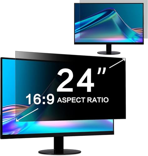 ZOEGAA 24 Inch Computer Privacy Screen Filter, for 16:9 Widescreen Computer Monitor 20.9"x11.8", Removable Computer Screen Privacy Shield and Anti Blue Light Anti Glare Screen Protector - size: 24 in (16:9) privacy screen