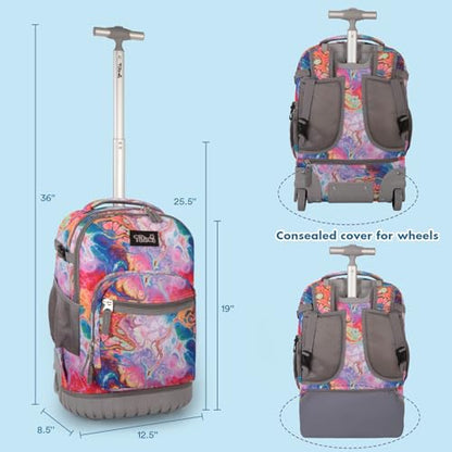 Tilami Rolling Backpack for Kids 19 inch with Lunch Bag Wheeled Laptop Backpack,Dream - color: Dream