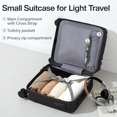 Hanke 14 Inch Underseat Carry On Luggage with Wheels Hard Shell Suitcases Carry On Bag Lightweight Small Mini Suitcase Tsa Luggage for Travel.（Jet Black） - color: Jet Black, size: Underseat 14-inch