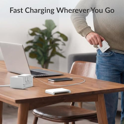 12-in-1 Desktop Modular Charging Station, 4 65W USB C Retractable Chargers with 33.5in Built-in Cables, ETL Surge Protector Charging Hub for Laptop, Phone, Tablet, Home Office Desk, White - color: White