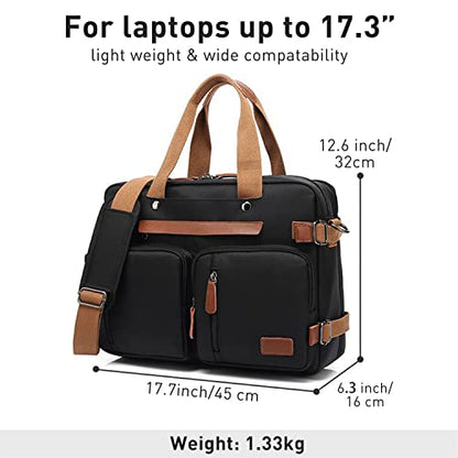 Laptop Backpack for Men Travel Business Fits up to 17.3-inch Computer Convertible Computer Case Carrying Shoulder Messenger Tote Briefcase Sleeve Extra Large Work Business Black Purse Laptop Bag - color: Black-m01