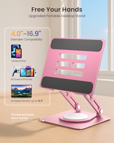 LOXP Adjustable Tablet Stand, 360 Rotating iPad Stand with Heavy-Duty Base | Perfect for Travel, Desk, Office, 4.7-16.9" Device, iPad Pro Air Mini, Kindle, Surface Tablet, Portable Monitors - Gold - color: Pink
