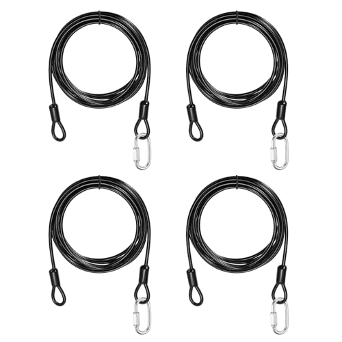 PATIKIL Security Cable Lock (5/32" Dia 8.2ft, Black)(4 Set) Vinyl Coated 304 Stainless Steel Double Loop Flexible Wire Rope Safety Cable with Quick Links Locking Connectors - color: Black, size: 8.2ft x 5/32"