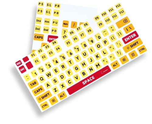 Large Print Computer Keyboard Sticker, High Contrast Keyboard Sticker with Oversized Print Letters for Visually Impaired Low Vision Individuals (Yellow+Black), Extra Large Symbols