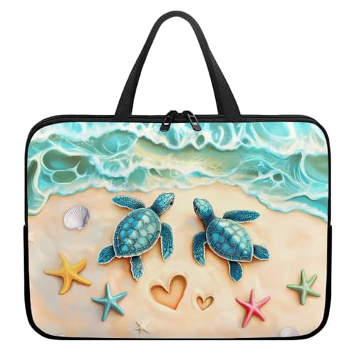 Sea Turtle Laptop Bag 12 Inch Computer Sleeve for Women Men Beach Starfish Padded Notebook Carrying Case with Handle Laptop Cover, Blue - color: Sea Turtle Beach Starfish, size: 12 inch