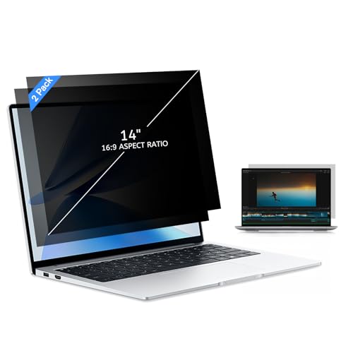 MOBDIK 14 Inch Laptop Privacy Screen Filter for 16:9 Aspect Ratio | 2 Pack Removable Laptop Privacy Screen Shield, Anti-Spy, Anti-Glare Blue Light Filter, Anti-Scratch