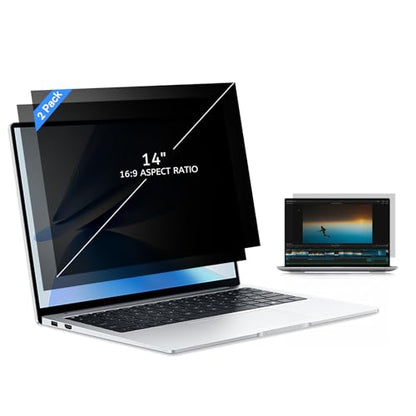 MOBDIK 14 Inch Laptop Privacy Screen Filter for 16:9 Aspect Ratio | 2 Pack Removable Laptop Privacy Screen Shield, Anti-Spy, Anti-Glare Blue Light Filter, Anti-Scratch