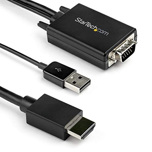 StarTech 6ft (2m) VGA to HDMI Converter Cable, USB Audio (VGA2HDMM2M) | Analog to digital video adapter cable, Connect VGA PC to HDMI display, Male to male, Up to 1080p 60Hz - size: 2m