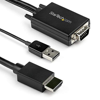 StarTech 6ft (2m) VGA to HDMI Converter Cable, USB Audio (VGA2HDMM2M) | Analog to digital video adapter cable, Connect VGA PC to HDMI display, Male to male, Up to 1080p 60Hz - size: 2m
