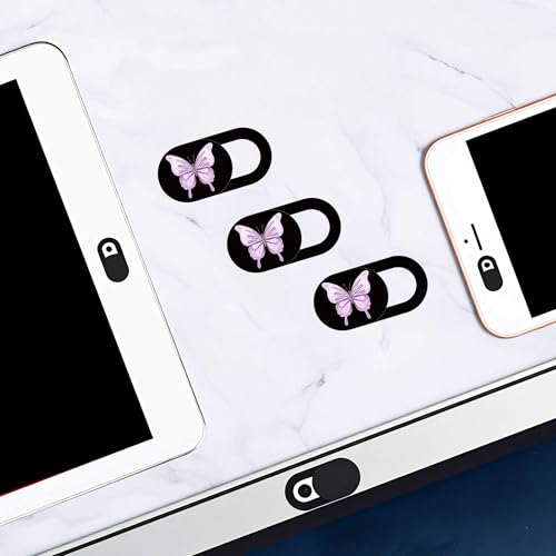 3pcs Plastic Camera Cover Webcam Cover Purple Butterfly Shutter Slider for PC Laptops Phone Lens Sticker for Privacy Protection. Ideal Gift for Christmas, Birthday, Anniversary Day