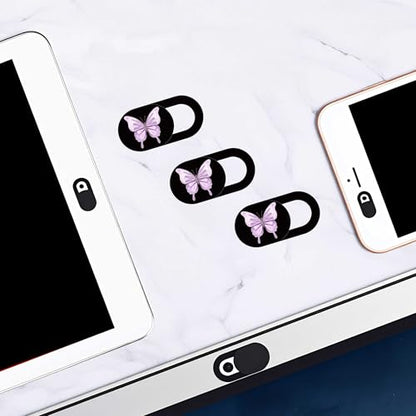 3pcs Plastic Camera Cover Webcam Cover Purple Butterfly Shutter Slider for PC Laptops Phone Lens Sticker for Privacy Protection. Ideal Gift for Christmas, Birthday, Anniversary Day