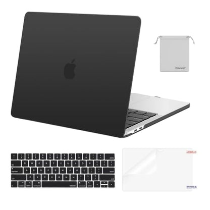 MOSISO Compatible with MacBook Pro 13 inch Case M2 M1 2026 2025 2024-2016 | A2338 A2251 A2289 A2159 A1989 A1708 A1706, Plastic Hard Shell&Keyboard Cover&Screen Film&Storage Bag, Black - color: Black