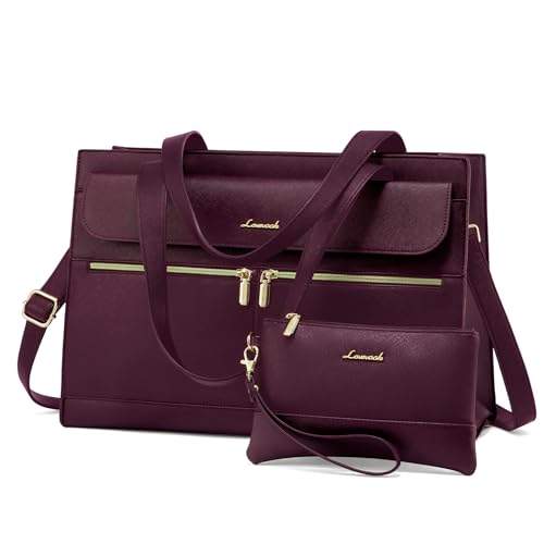 LOVEVOOK Laptop Tote for Women - 15.6 Inch Professional Leather Computer Briefcase, Waterproof Shoulder Bag, Large Capacity Business Teacher Office Bag, Crossbody Purse - Fuchsia - color: 135# Fuchsia, size: 15.6 Inch