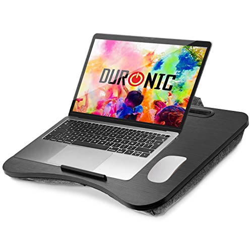 Duronic Laptop Tray with Cushion DML432 | Ergonomic Lap Desk for Bed, Sofa, Car | Built-in Tablet Holder | Bean Cushion Pad | Brown | Portable Design with Carry Handle| for Home/Office