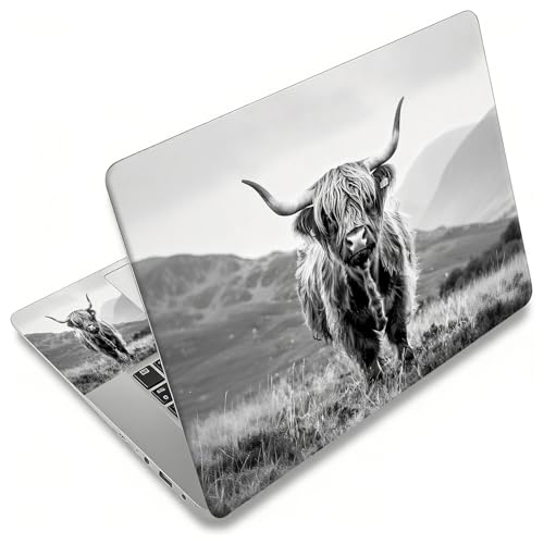 Laptop Skin Sticker Decal, Universal Reusable Vinyl Laptop Cover for 12" 13" 13.3" 14" 15" 15.4" 15.6" Notebook PC, Reusable Waterproof Scratch-Resistant with 2 Wrist Pads,Black White Highland Cow - color: Black White Highland Cow