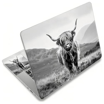 Laptop Skin Sticker Decal, Universal Reusable Vinyl Laptop Cover for 12" 13" 13.3" 14" 15" 15.4" 15.6" Notebook PC, Reusable Waterproof Scratch-Resistant with 2 Wrist Pads,Black White Highland Cow - color: Black White Highland Cow