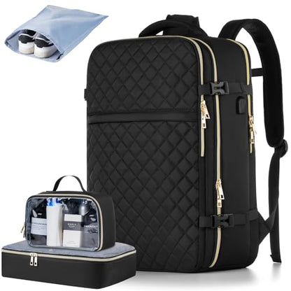 Large Travel Backpack Women, Flight Approved Carry On Backpack with 3 Packing Cubes, Water Resistant Anti-Theft Large Book Bag Fit 18.4 Inch Laptop with USB Charging Port, Black - color: Black-3 Sets, size: 18.4 inch