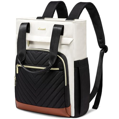 LOVEVOOK Laptop Backpack for Women, 15.6 Inch Work Laptop Bag Teacher Nurse Backpack, Wide Open Travel Tote Backpack Purse Business Computer Daypack - color: Beige&black-a
