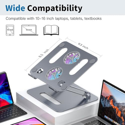 YICOSUN Adjustable Laptop Cooling Stand with 2 Quiet Fans & RGB Lighting, Aluminum Alloy & Foldable Ergonomic Design for MacBook, Lenovo, ASUS, Dell 10-16 Inch, Perfect for Gaming, DJ, Office - Gray - color: Gray