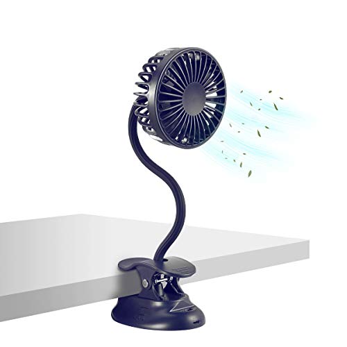 Clip on Fan Usb Battery Operated Desk Clip Fan with Emergency Power Bank, Baby Stroller Fan Rechargeable Personal Fan Flexible Neck 3 Speeds Great for Beach Car Camping Dorm Bed Office-Navy Blue - color: Navy Blue