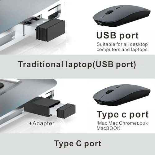 HOTDREAM Bluetooth Wireless Rechargeable Mouse for MacBook Pro/Air/iPad Air/iPad Pro/Laptop/Tablet/iPhone/PC, Bluetooth 5.2/3.0 and 2.4GHz Dual Mode Mouse (Gray) - color: Gray
