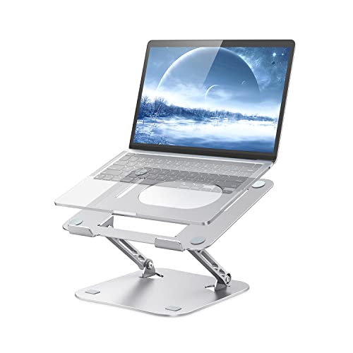 JOIOT Adjustable Aluminum Laptop Stand, Ergonomic Riser for 11-16" Laptops | Free Height Adjustable，Hollow Vent for Fast Cooling, Anti-Slip Silicone Pad, Foldable Portable for Home Office Travel - color: Silver