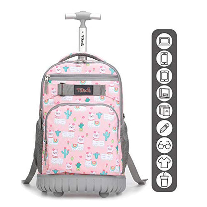 Tilami Rolling Backpack 18 inch Wheeled Laptop Backpack School College Student Travel Trip Boys and Girls, Alpaca - color: Alpaca