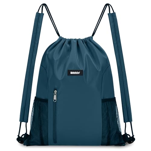 WANDF Drawstring Backpack, Gym String Bag with Shoulder Pad | Water-Resistant, Sports, Travel, Beach, Daily Carry, for Men Women - color: M, Blue-green, size: Medium