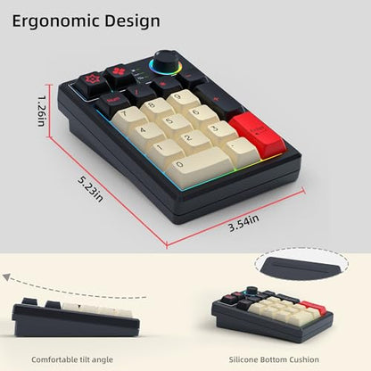 KEYCOOL K19 Wireless Numeric Keyboard, Mechanical Number Keypad Hot-swappable Bluetooth Numpad 5.0/2.4GHz, RGB Multi-Function Knob Numerical Keyboard for Laptop Mac Win iOS Android - color: Earl Red 19 Key