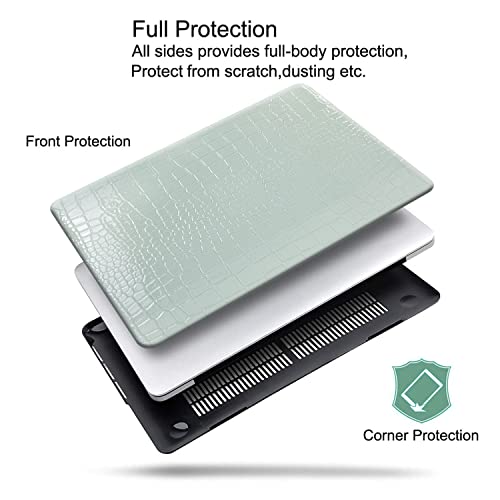 for Crocodile MacBook Air 13 inch Case M1 2021-2018 A2337 A2179 A1932,Green | Crocodile Print MacBook Air 13.3 Case, Alligator Skin Textured Leather Hard Case for Mac Book Air 13 Laptop + Keyboard Cover - color: A60-Crocodile Ice Blue