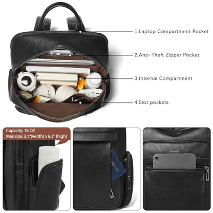 17 inch Laptop Backpack for Women, Leather Computer Backpack Purse - color: Two-tone Black