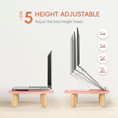AFOOYO Adjustable Wood Laptop Stand, Ergonomic Height Angles Computer Stand, Cloud-Shaped Holder Riser Notebook Stand for Desk Compatible with Air, Pro, Dell, HP, Lenovo More 10-17.3" Laptops, Pink - color: Pink