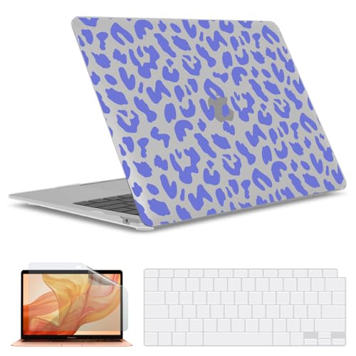 IBENZER Compatible with New MacBook Air 13 inch case 2022 2021 2020 M1 A2337 A2179 A1932, Hard Shell Case&Keyboard Cover&Screen Film for Mac Air 13 (2018-2022), Blue Leopard, AT13-LP-BL+2 - color: Blue Leopard