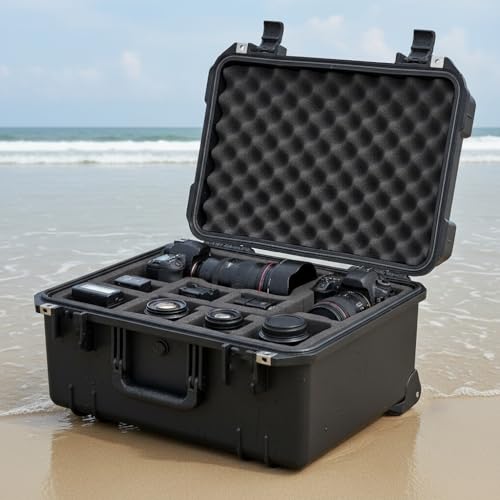 MEIJIA Premium Waterproof Rolling Hard Camera Case,Hard Protective Case with customizable fit foam and wheels,Full Protection with Light&Convenient Design,Elegant Black (24.6"X19.7"X11.7") - size: 24.6"X19.7"X11.7"