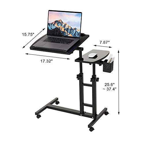 Adjustable Laptop Desk with Wheels, Black | Laptop Cart, Over Bed, Bed Side Table, Tiltable Table and Laptop Stand - color: Black