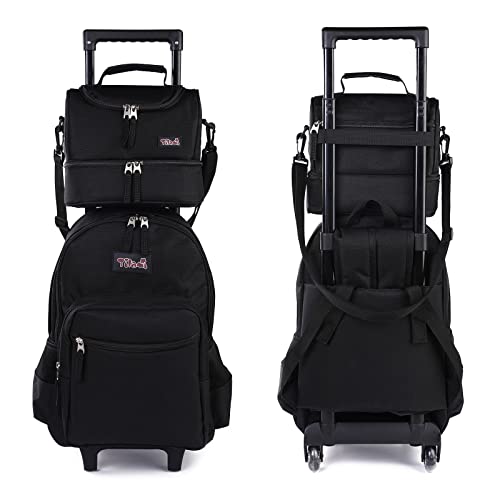Tilami Rolling Backpack 18 inch Double Handle with Lunch Bag Wheeled Kids Backpack for Girls and Boys, Black - color: Black