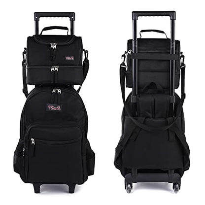 Tilami Rolling Backpack 18 inch Double Handle with Lunch Bag Wheeled Kids Backpack for Girls and Boys, Black - color: Black