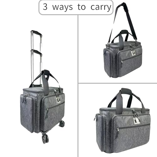 Rolling Sewing Machine Bag with Five 360-Degree Rotating Wheels,Sewing Machine Carrying Case Fits for Most Standard Sewing Machines,YKK zipper,Hard Bottom Pad (Black) - color: Black