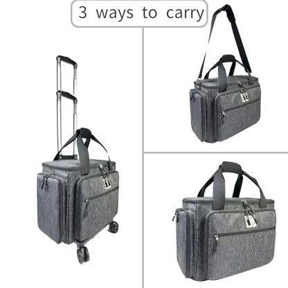 Rolling Sewing Machine Bag with Five 360-Degree Rotating Wheels,Sewing Machine Carrying Case Fits for Most Standard Sewing Machines,YKK zipper,Hard Bottom Pad (Black) - color: Black