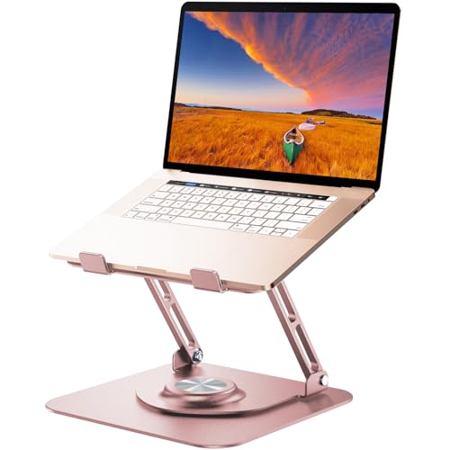 Laptop Stand for Desk, Adjustable Computer Stand with 360° Rotating Base, Ergonomic Laptop Riser for Collaborative Work, Foldable & Portable Laptop Stand, fits for All 10-16" Laptops (Rose Gold) - color: Rose Gold