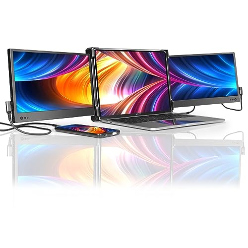 P2 Triple Portable Monitor for Laptop Screen Extender 12 Inch Dual Monitors Extender FHD 1080P IPS Display Type-C/HDMI/USB-A/Speakers for 13-16 Inch Notebook Computer Windows Mac Phone - style: Triple-12inch