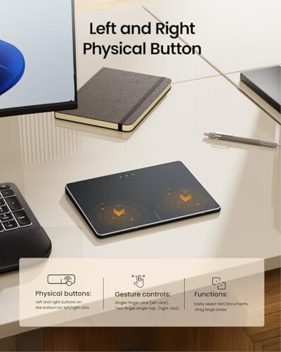 ProtoArc T1 Plus Bluetooth Trackpad for Win 11/10, Black | Large 6.4" touch surface, supports 3-device switching via Bluetooth. No USB receiver needed. Rechargeable and Multi-Gesture. - color: Black