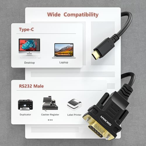 USB-Cto RS232 DB9 Serial Cable Male Converter Adapter with FTDI Chipset for Windows 11,10, 8.1, 8, 7, Vista, XP, 2000, Linux and Mac OS X 10.6 (10ft) - size: 10FT, style: USB-C to Serial DB9