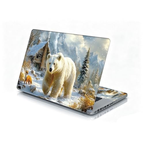 Universal Laptop Skin Sticker Decal, 12"-15.6" Aesthetic Vinyl Wrap, Polar Bear Fox Winter Waterproof Notebook Cover Art Protector for MacBook HP Dell Lenovo, Fits 13" 14" 15" 15.6" - color: Polar Bear Fox Winter