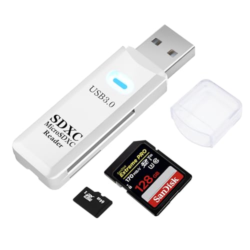 USB3.0 SD/TF Card Reader, USB 3.0 5Gbps High-Speed Dual Slot OTG Memory Card Adapter for TF/Micro SD/SD/SDXC/Micro SDXC/Micro SDHC Memory Cards, Compatible with MacBook Pro/Air (White) - size: Card-Reader-3.0-White