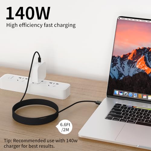 USB-C to Magnetic 3 Cable Compatible with Magsafe Charging - 140W Fast Charging, 6.6ft Braided Cable for MacBook Pro/Air M4 M3 M2 Models (2021-2026) - Blcak - color: black