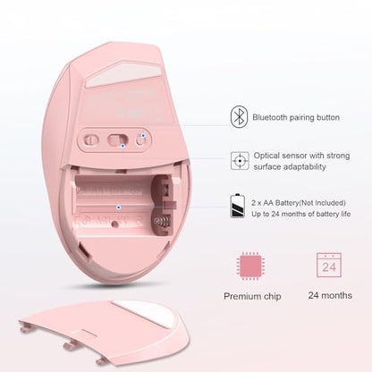TECKNET Bluetooth Mouse, Wireless 6 Buttons 2-Yr Battery, Pink | BT 5.0/3.0, 6-Level DPI to 4800, Wide OS Compatible, Ergonomic for M/L Hands, Extended Battery - color: Pink