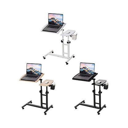 Adjustable Overbed Laptop Table Tilting Top with Mouse Pad, Height Adjustable Rolling Bedside Desk with Wheels for Home, Hospital, Sofa Use - Dark Blond Wood - color: Blond Wood