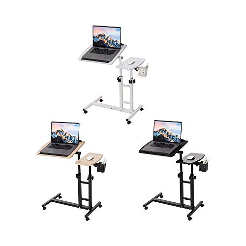 Adjustable Laptop Desk with Wheels, Black | Laptop Cart, Over Bed, Bed Side Table, Tiltable Table and Laptop Stand - color: Black
