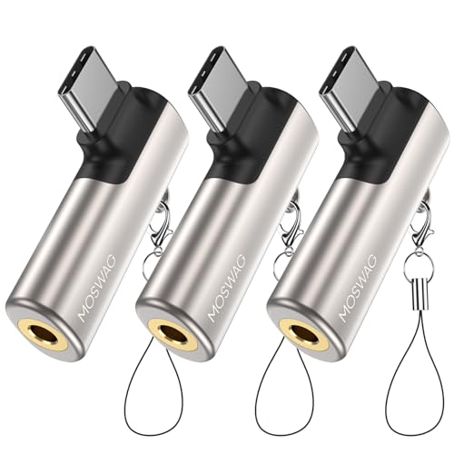 MOSWAG USB Type C to 3.5mm Jack Adapter, Compatible with Samsung Galaxy S23, S22, Note10, A80, Huawei P50/P40 Pro, Google Pixel 4XL - color: Silver, size: 3 Pack